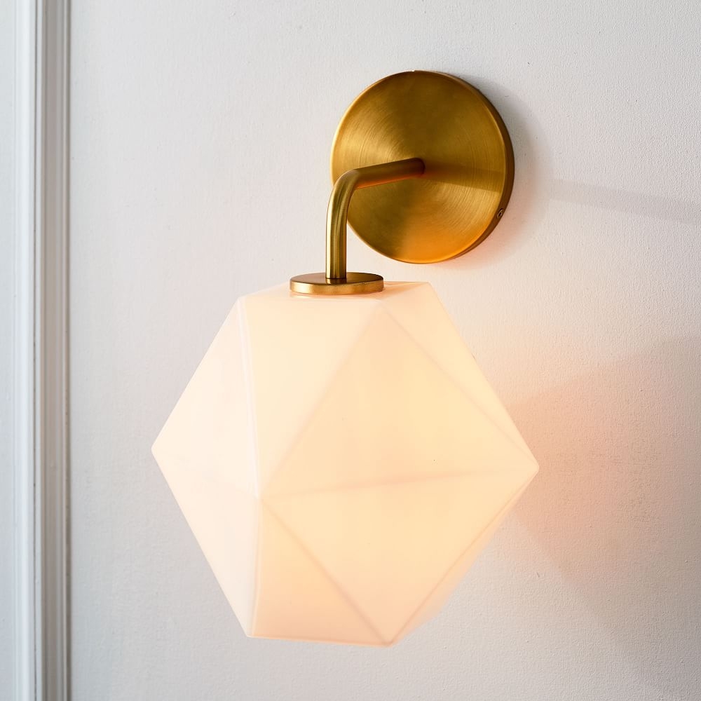 Sculptural Sconce, Faceted Small, Milk, Brass, 8.5" 7" - Image 0