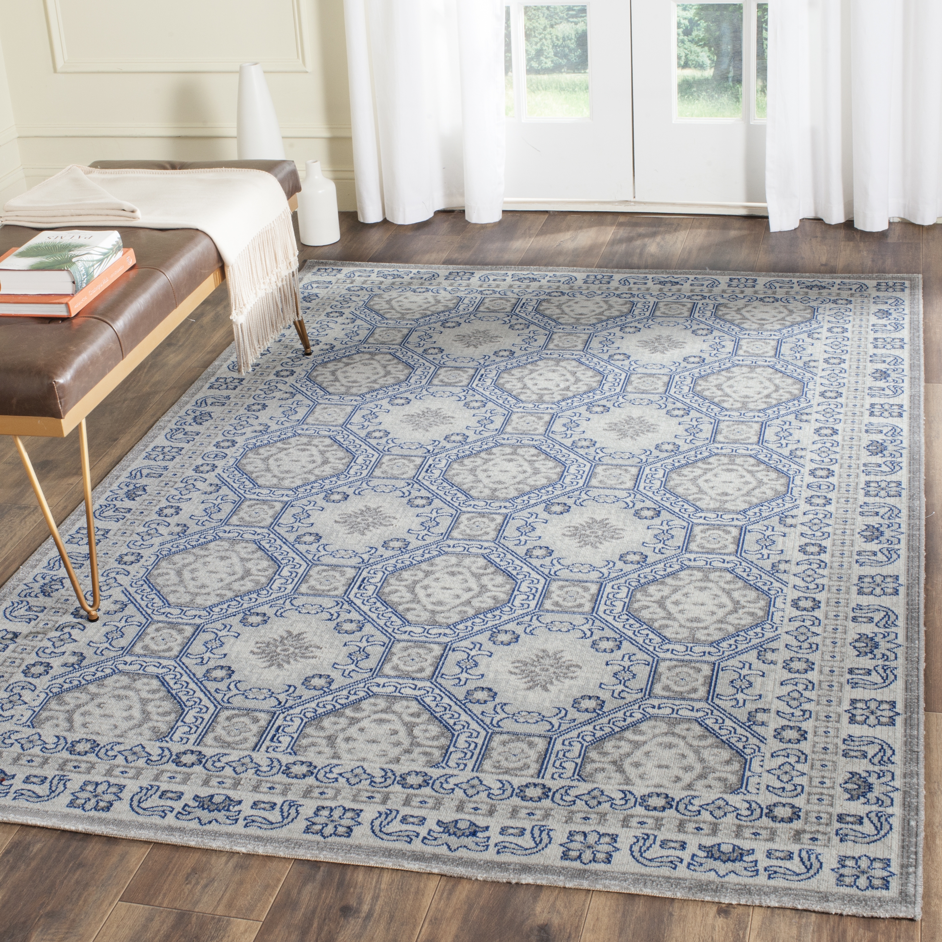 Arlo Home Woven Area Rug, ATN320C, Silver/Blue,  4' X 6' - Image 1