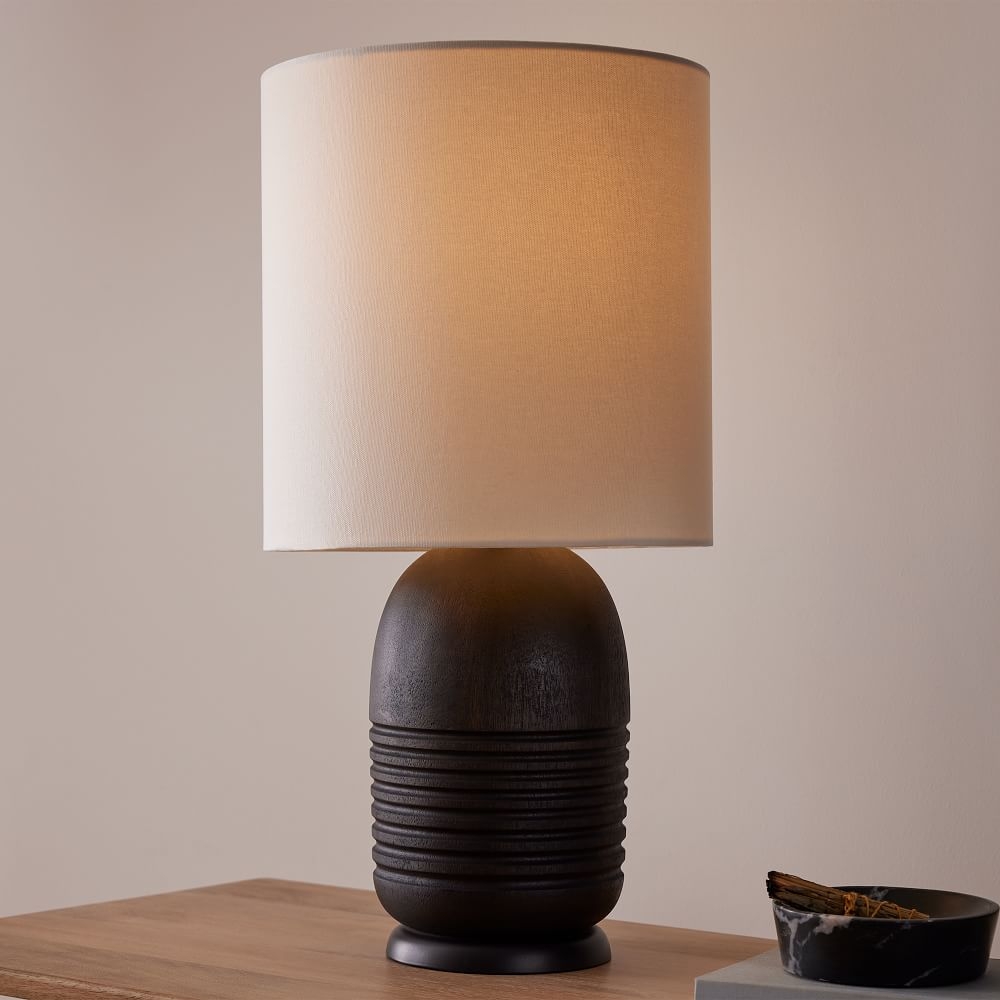 Turned Wood Table Lamp, 22", Black Wood - Image 0