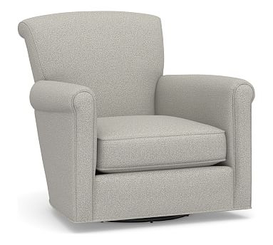 Irving Roll Arm Upholstered Swivel Armchair, Polyester Wrapped Cushions, Performance Boucle Pebble - Image 0