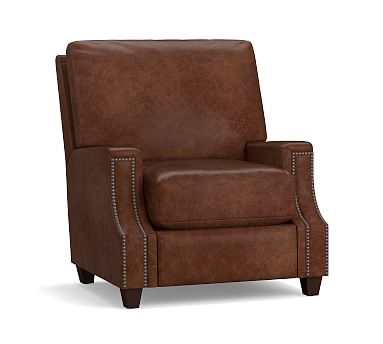 James Square Arm Leather Recliner, Down Blend Wrapped Cushions, Legacy Chocolate - Image 0
