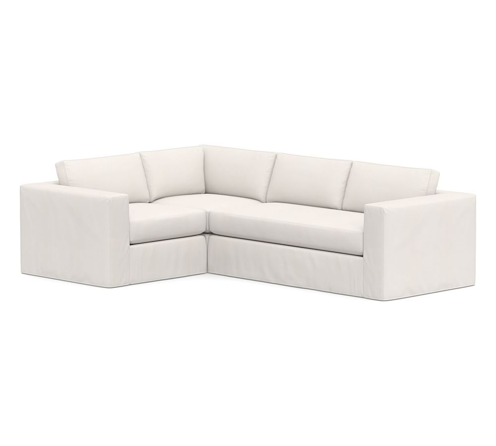Carmel Square Arm Slipcovered Right Arm 3-Piece Corner Sectional with Bench Cushion, Down Blend Wrapped Cushions, Denim Warm White - Image 0