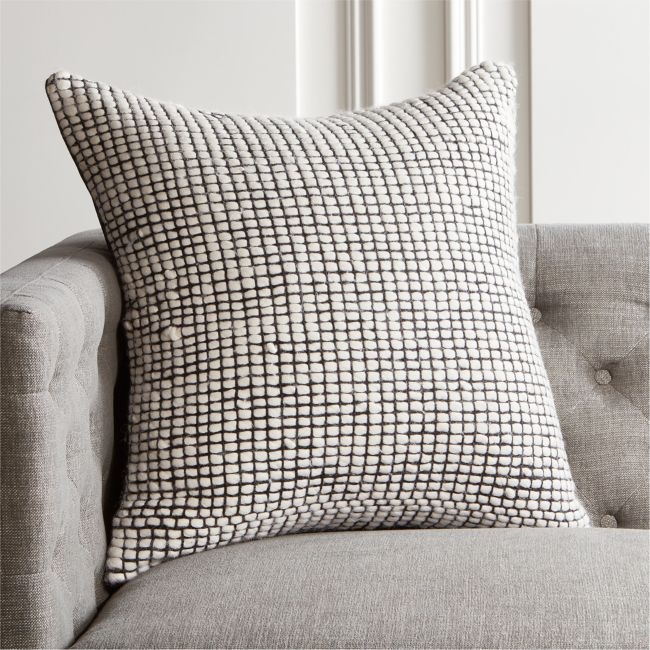 Keelie Ivory Grid Throw Pillow with Feather-Down Insert 23" - Image 1