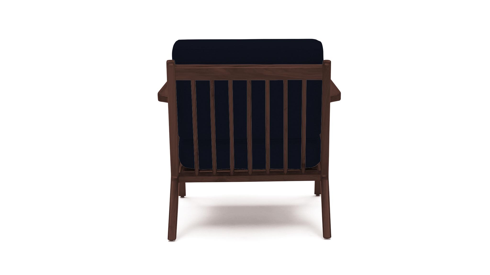 Blue Soto Mid Century Modern Concave Arm Chair - Sunbrella Premier Indigo - Walnut - Image 4