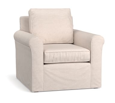 Cameron Roll Arm Slipcovered Deep Seat Armchair, Polyester Wrapped Cushions, Park Weave Oatmeal - Image 1