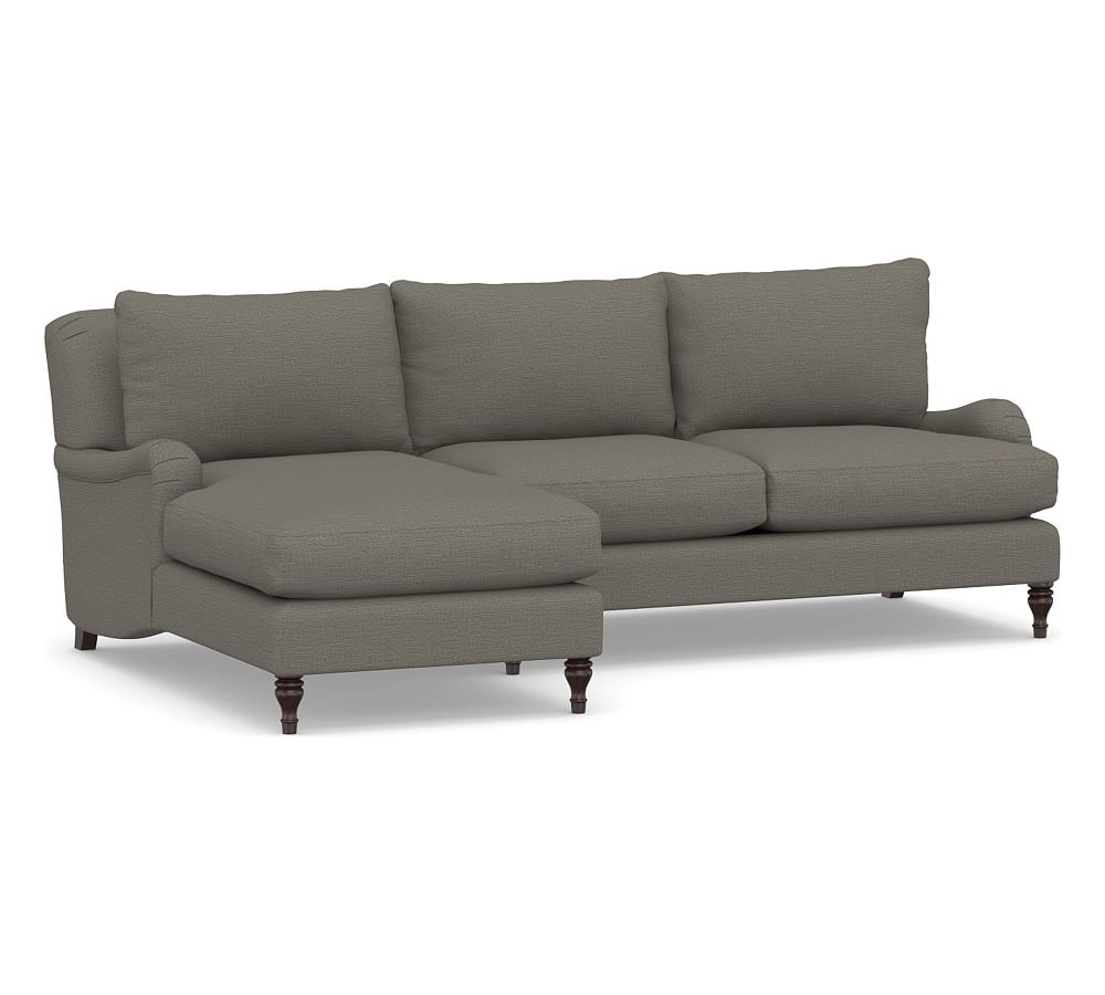 Carlisle Upholstered Right Sofa with Chaise Sectional, Down Blend Wrapped Cushions, Chunky Basketweave Metal - Image 0