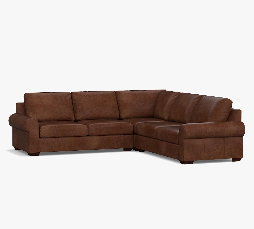 Big Sur Roll Arm Leather 3-Piece L-Shaped Corner Sectional, Down Blend Wrapped Cushions, Statesville Caramel - Image 0