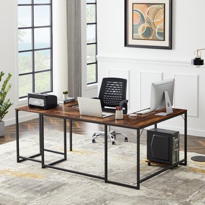 U-Shaped Computer Desk, Industrial Corner Writing Desk With CPU Stand, Gaming Table Workstation Desk For Home Office(Tiger) - Image 0