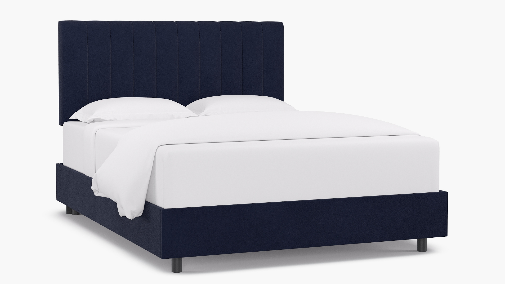Channel Tufted Bed, Navy Classic Velvet, Queen - Image 0