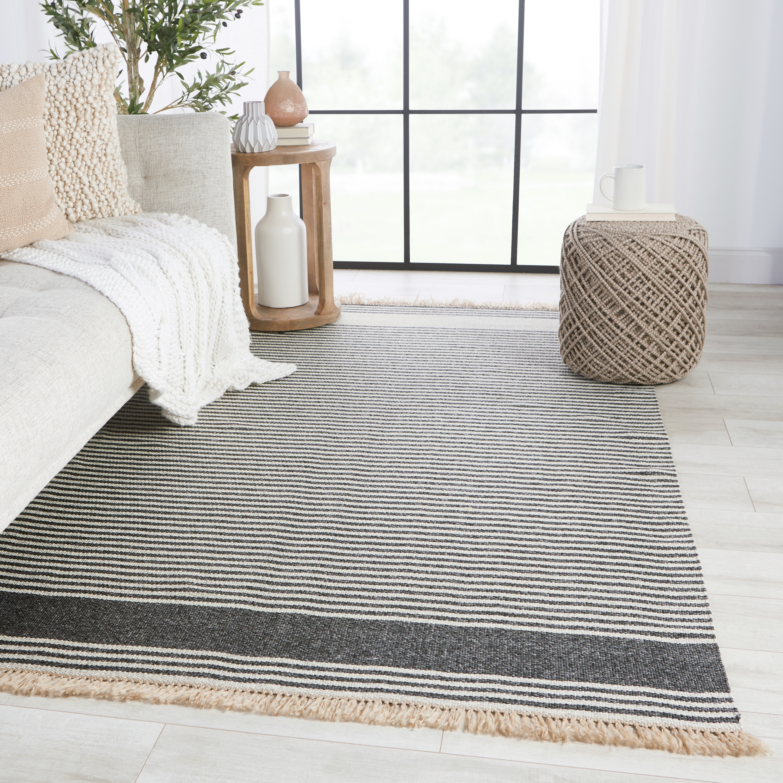 Vibe by Strand Indoor/ Outdoor Striped Dark Gray/ Beige Area Rug (2'X3') - Image 4