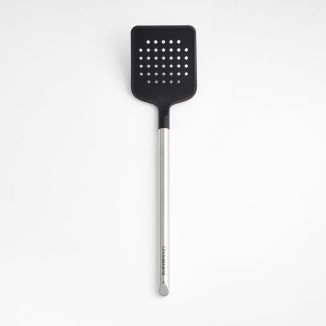 Crate & Barrel Black Silicone and Stainless Steel Slotted Turner Spatula - Image 0