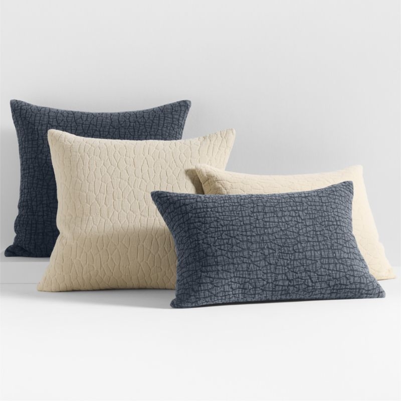 Ruched Jacquard Organic Cotton 22x15 Midnight Navy Throw Pillow with Feather Insert - Image 2