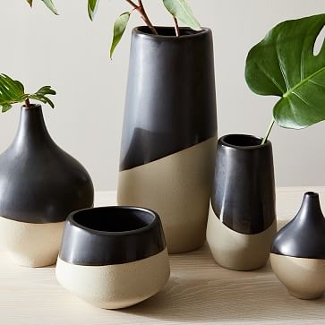 Half Dipped Stoneware Vase, Slate, Big Bulb, 9.5" - Image 1