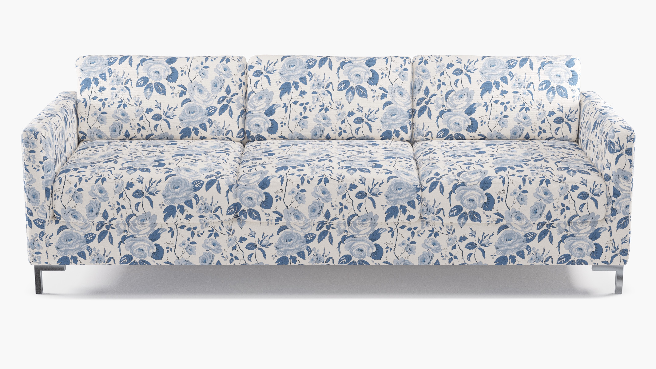 Modern Sofa, Delft Chintz, Chrome L Leg - Image 0