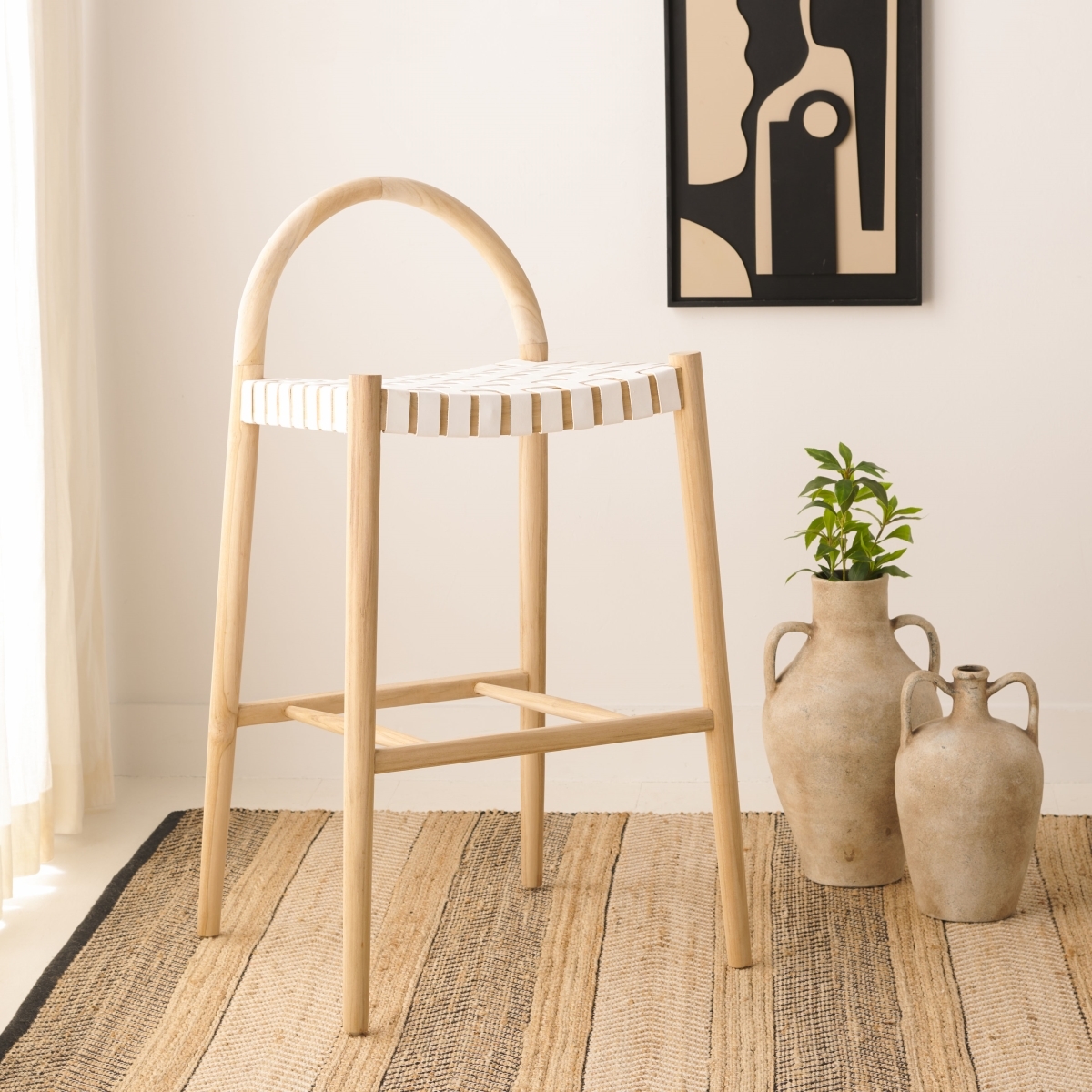 Rhyan Bar Stool - White / Natural - Safavieh - Image 1
