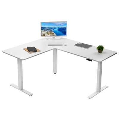 VIVO White Electric 63" X 55" Corner Desk Workstation, 3 Section Table Top - Image 0
