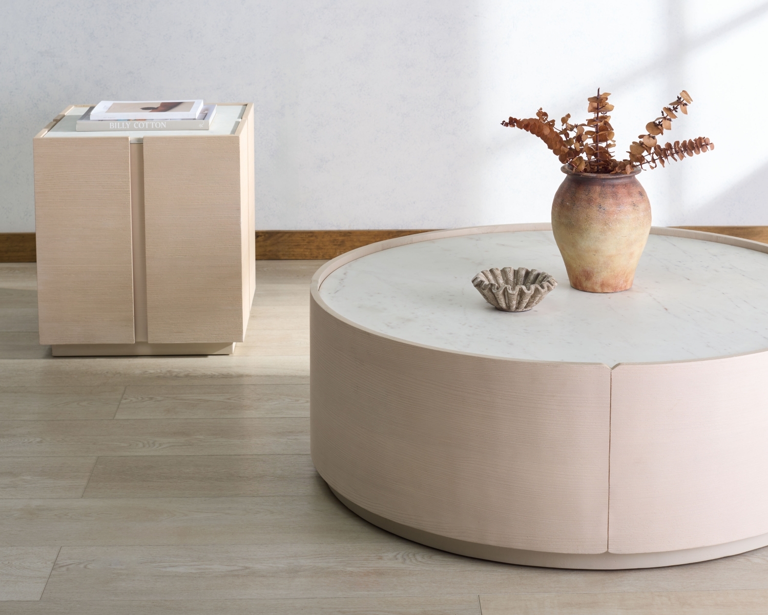 Alanabella Marble Round Coffee Table - Sand / White - Image 7