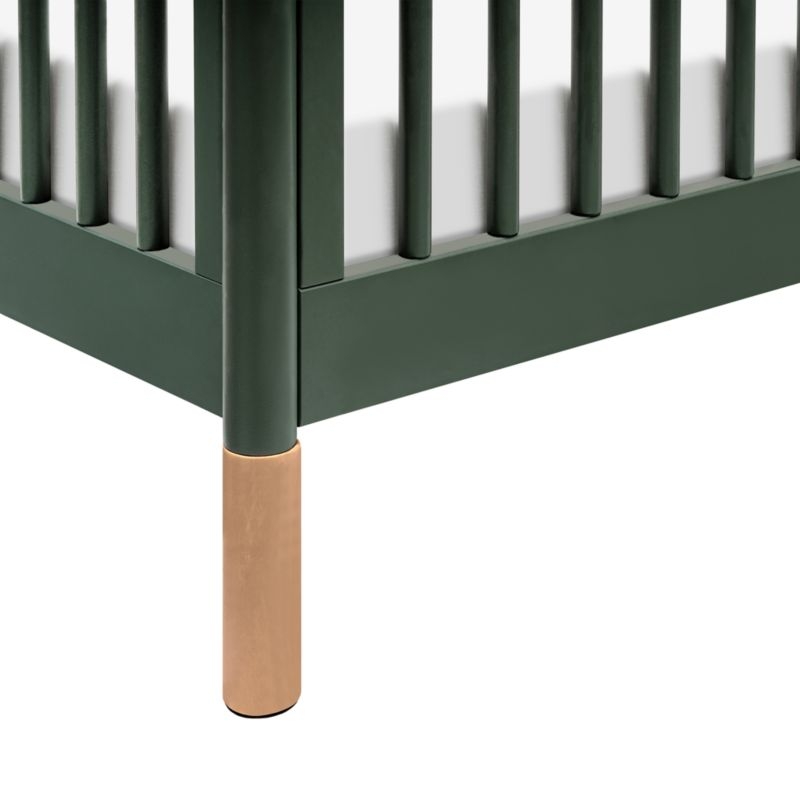 Babyletto Gelato Forest Green Natural Wood & Vegan Tan Leather 4-in-1 Convertible Baby Crib with Toddler Bed Conversion Kit - Image 8