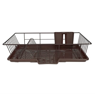 Home Basics 3 Piece Rust-Resistant Vinyl Dish Drainer With Self-Draining Drip Tray, Brown - Image 0