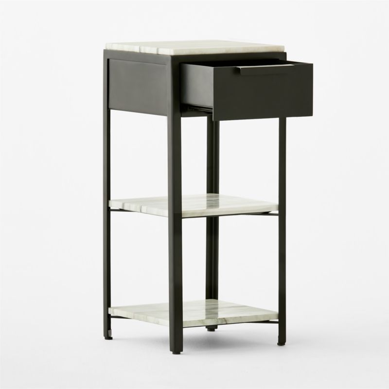 Kessi Black Metal and White Marble Side Table with Drawer - Image 5