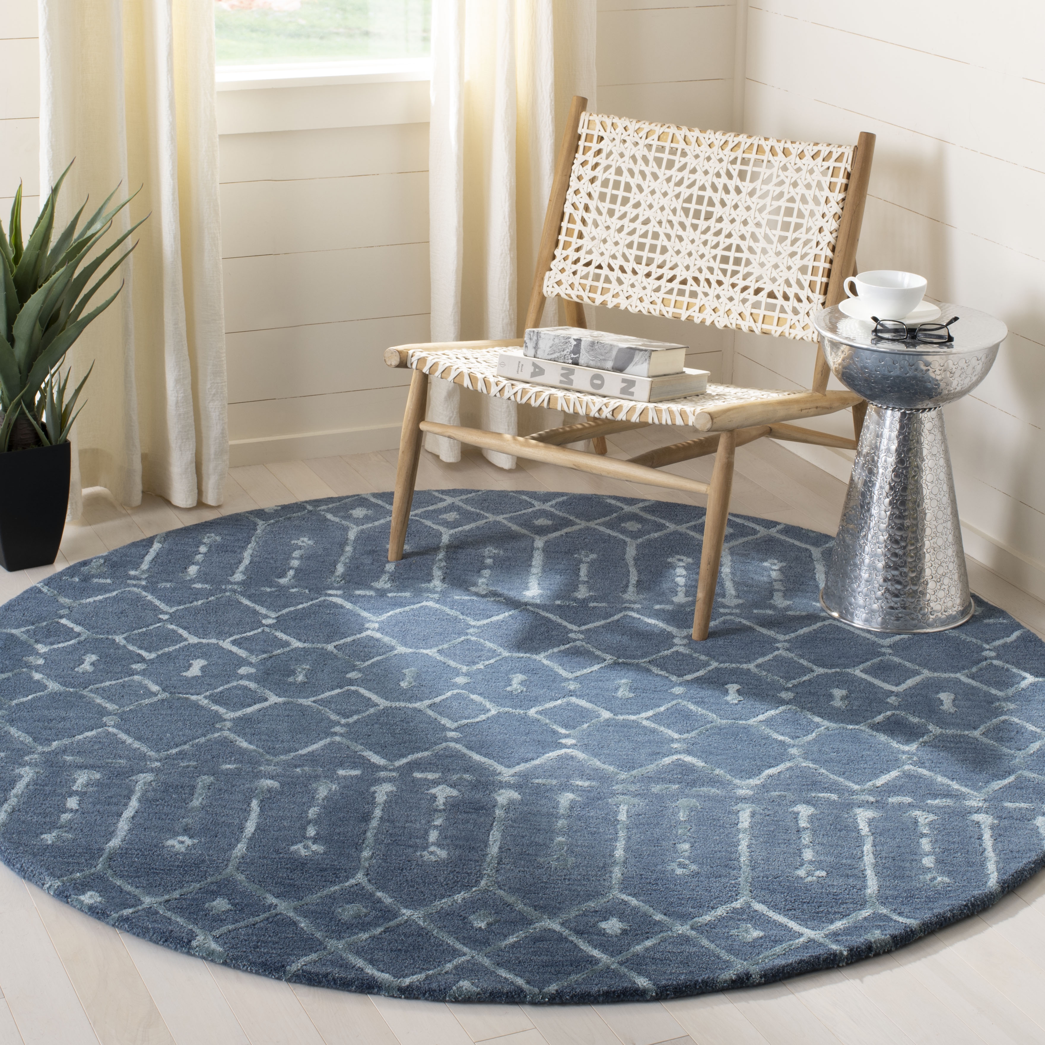 Arlo Home Hand Tufted Area Rug, HIM903N, Navy/Silver,  6' X 6' Round - Image 1