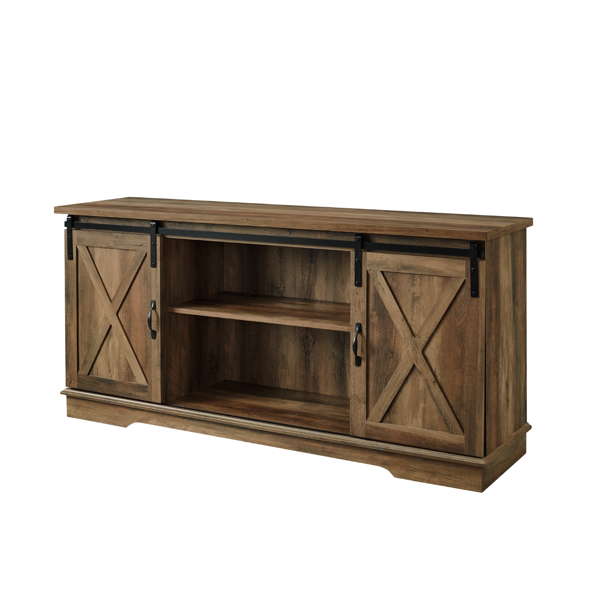 58" Sliding Barn Door Modern Farmhouse Wood TV Stand - Rustic Oak - Image 2