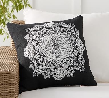 Sunbrella(R) Raiden Medallion Indoor/Outdoor Pillow, 20 x 20", Black Multi - Image 0