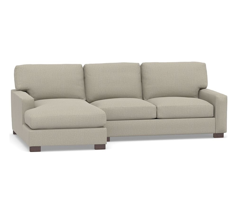 Turner Square Arm Upholstered Right Arm Sofa with Chaise Sectional, Down Blend Wrapped Cushions, Chenille Basketweave Pebble - Image 0