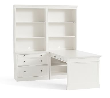 Livingston Peninsula Desk with 70" Bookcase Suite, Montauk White - Image 0