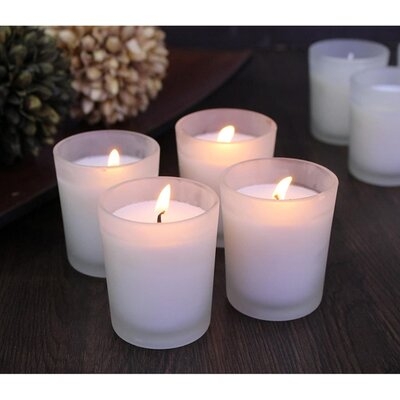 Set Of 8, Unscented Wax Filled Frosed Glass Candles - Image 0