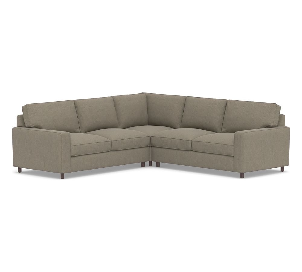 PB Comfort Square Arm Upholstered 3-Piece L-Shaped Corner Sectional, Box Edge, Memory Foam Cushions, Chenille Basketweave Taupe - Image 0