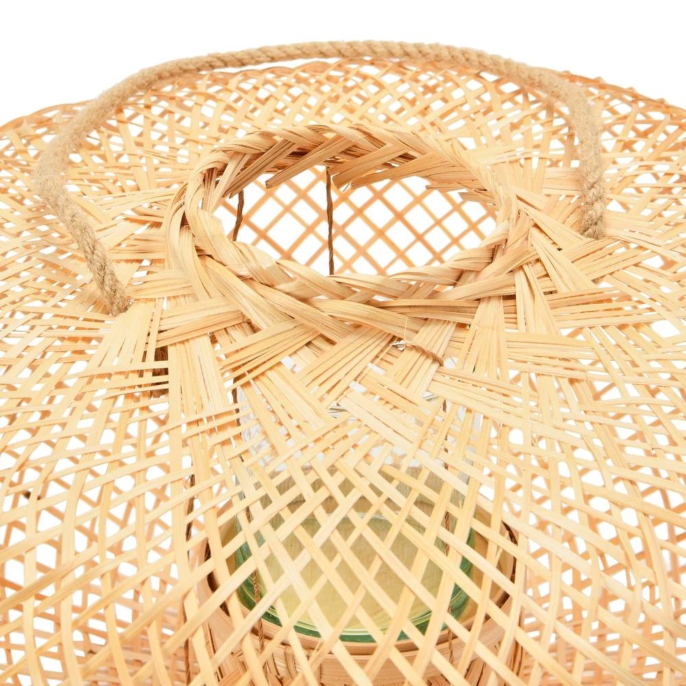 Hand-Woven Bamboo Lantern with Jute Handle & Glass Insert, Natural - Image 3