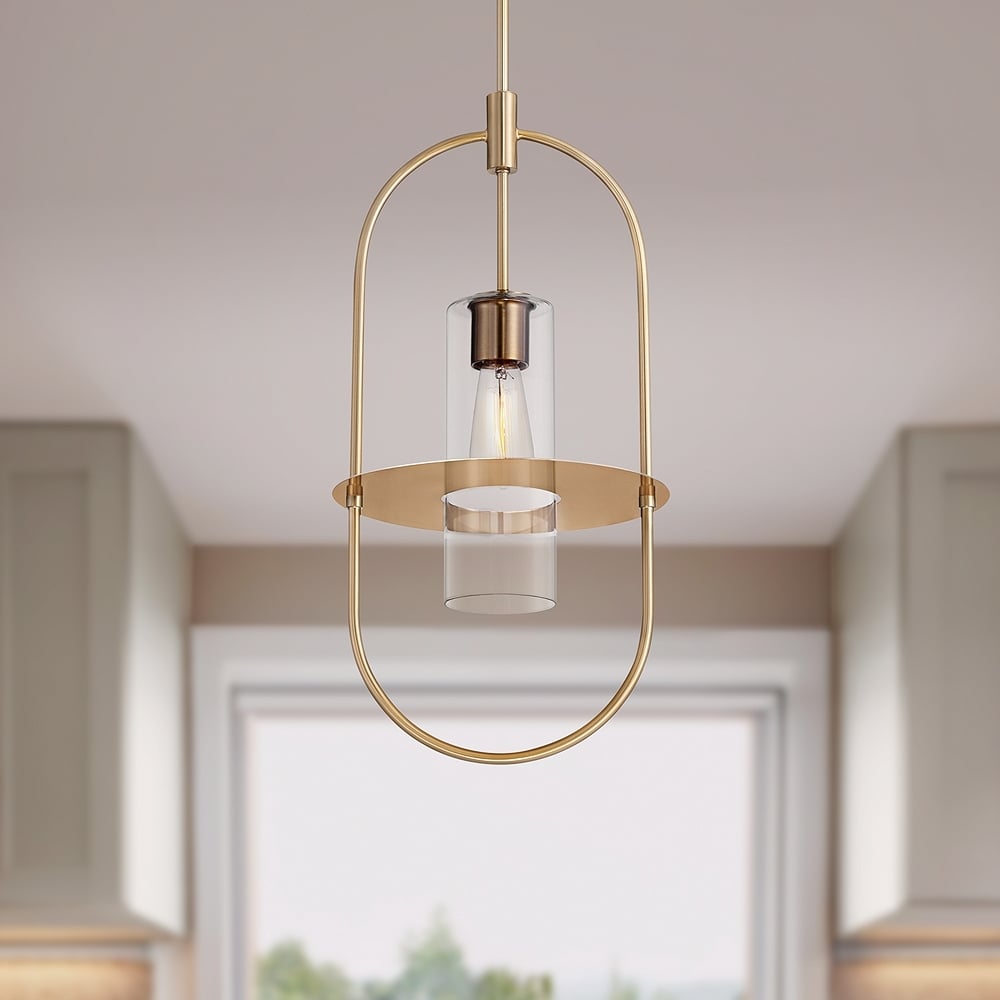 360 Lighting Optimus 12" Wide Warm Brass Oval Mini Pendant - Image 0