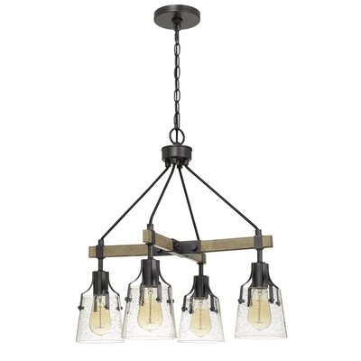 Metal Chandelier With Wooden Crossbar Support, Black And Brown - Image 0
