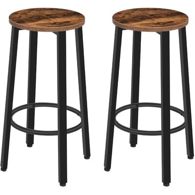 Bar Stools, Set Of 2 Round Bar Chairs With Footrest, Black Steel Frame - Image 0