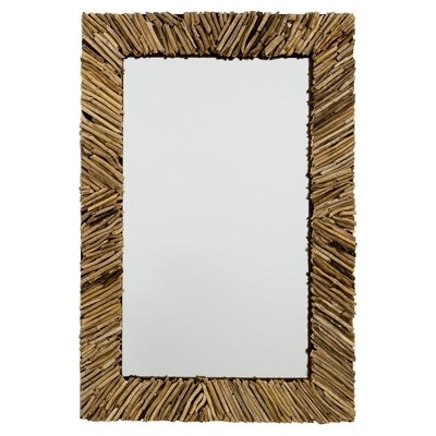 Wall Mirror With Irregular Arranged Wooden Twigs Frame, Brown - Image 0