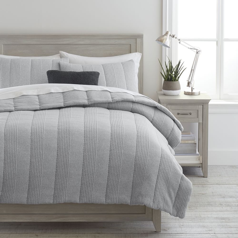 West Elm Cloud Jersey Comforter, Full/Queen & 2 Standard Shams, Heathered Grey - Image 0