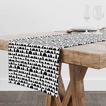 Rochelle Porter Design Tribe Table Runner, Linen & Cotton Canvas, Black & White, 90"x14" - Image 3