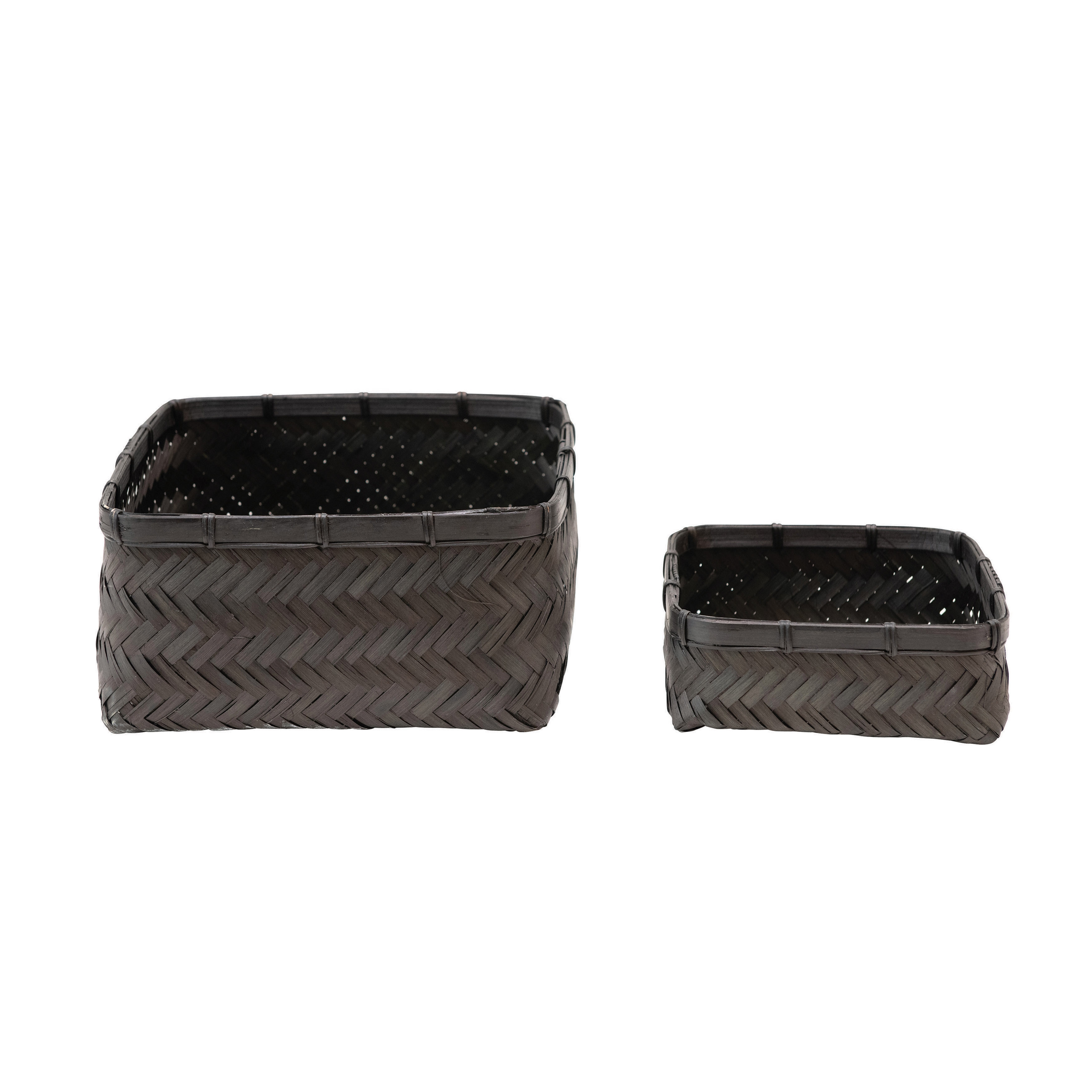 Bamboo & Water Hyacinth Baskets, Black, Set of 2 - Image 0