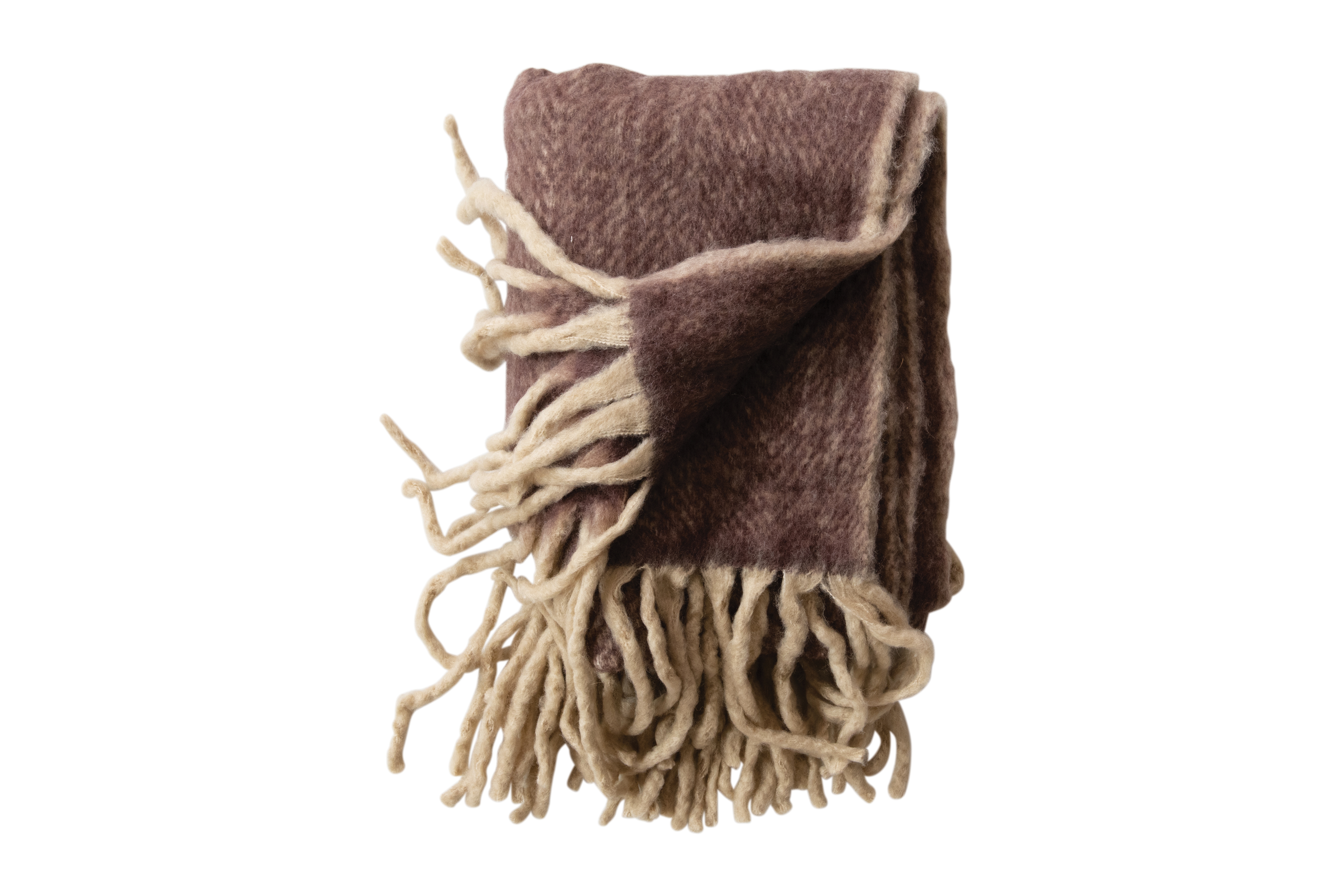 Plum Wool & Acrylic Throw Blanket with Fringe - Image 0