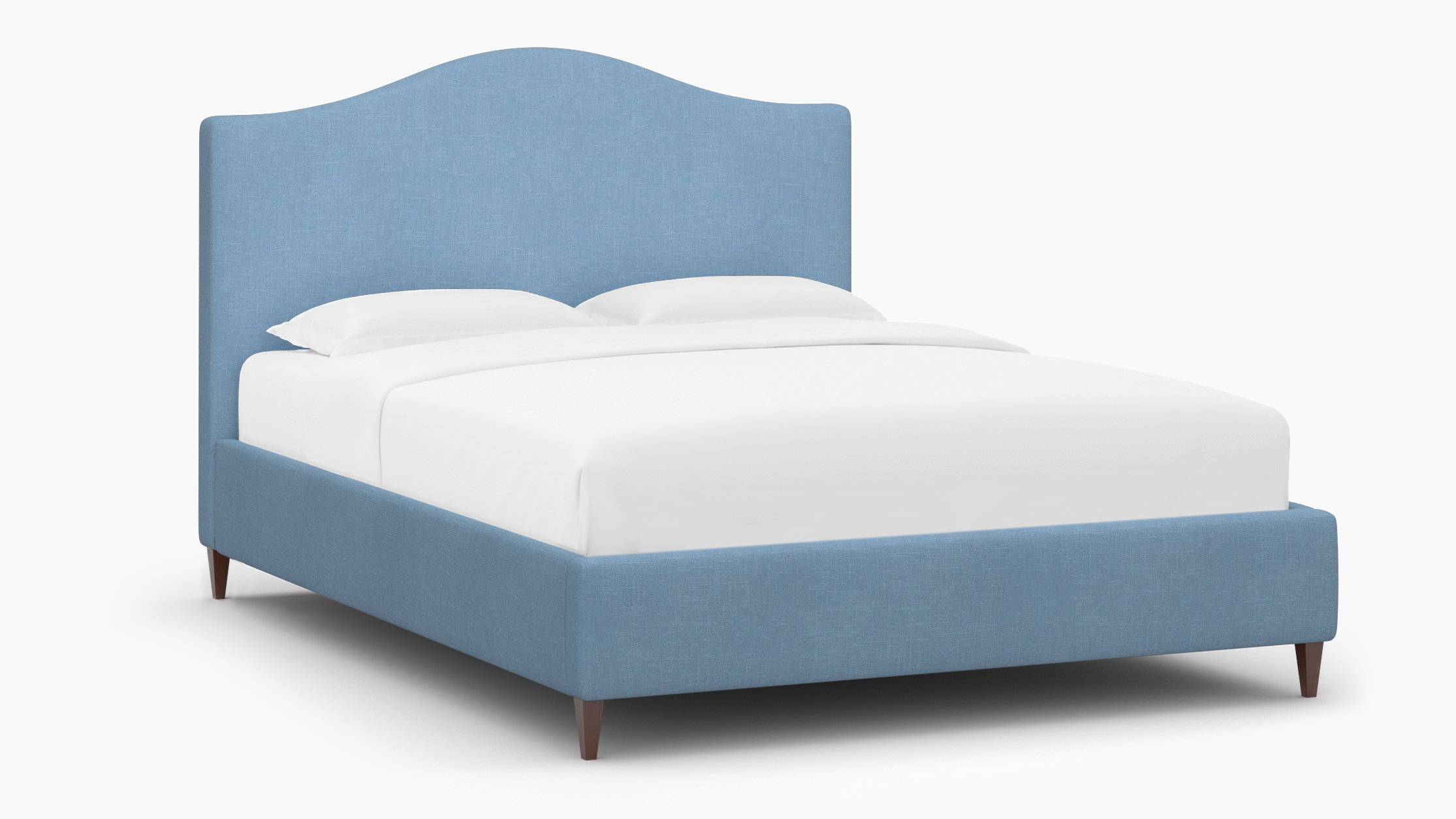 Camelback Bed, French Blue Everyday Linen, Walnut Square Tapered Leg, King - Image 1