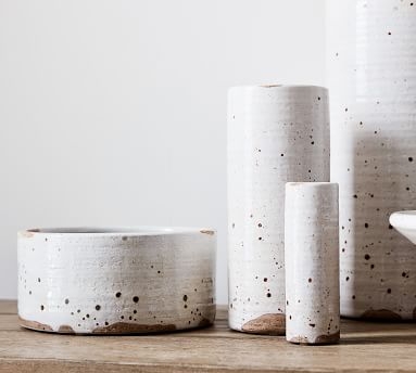 Terra Cotta Speckled Vase, White, Medium, 10" - Image 4