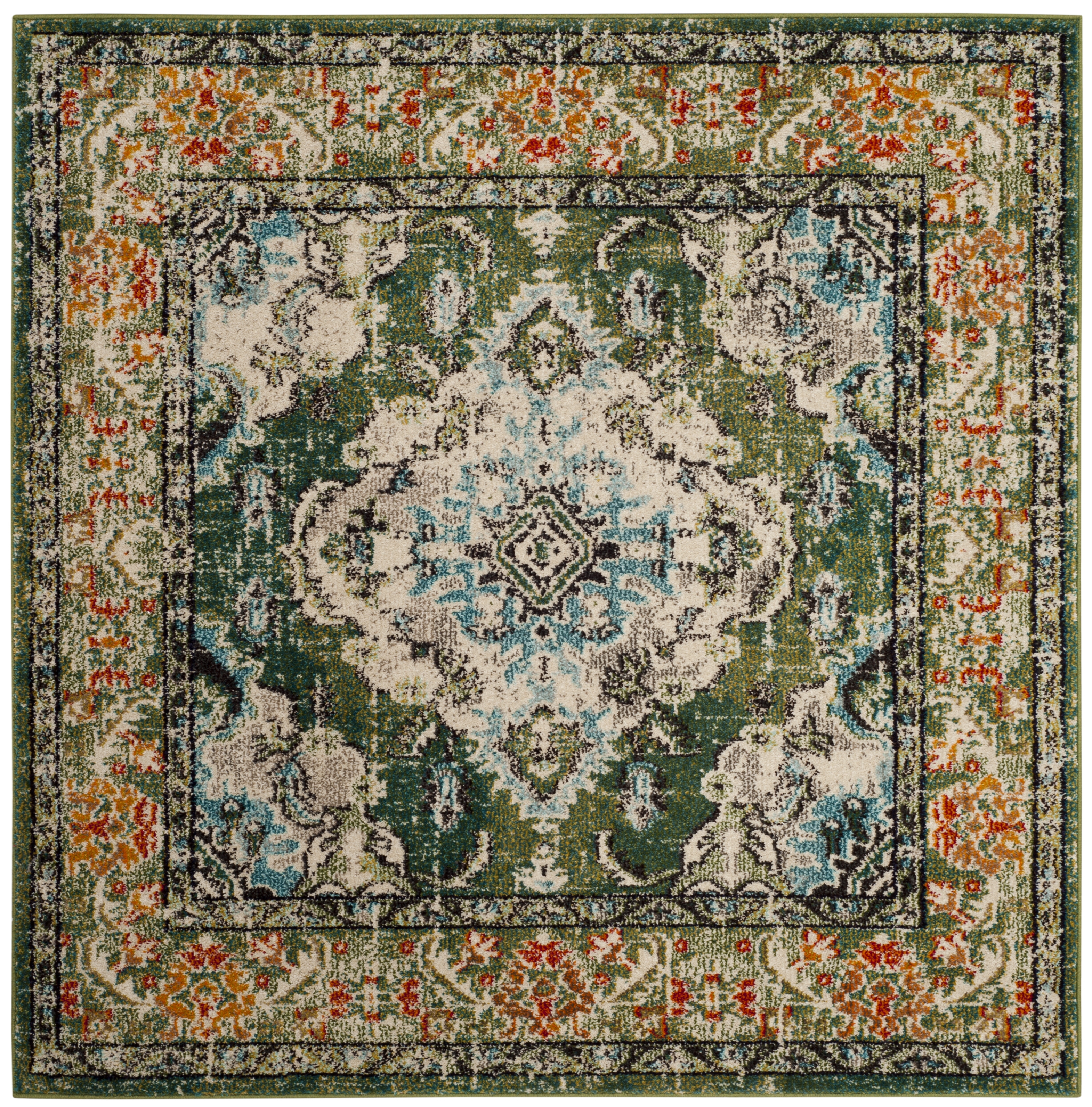 Arlo Home Woven Area Rug, MNC243F, Forest Green/Light Blue,  5' X 5' Square - Image 0