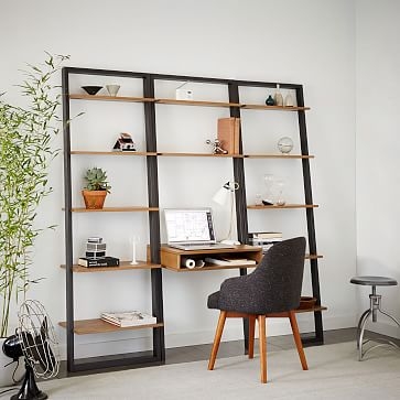 Ladder Shelf Storage Leaning Wall Desk + 2 Wide Shelves - Set 2: White Lacquer/Espresso - Image 2