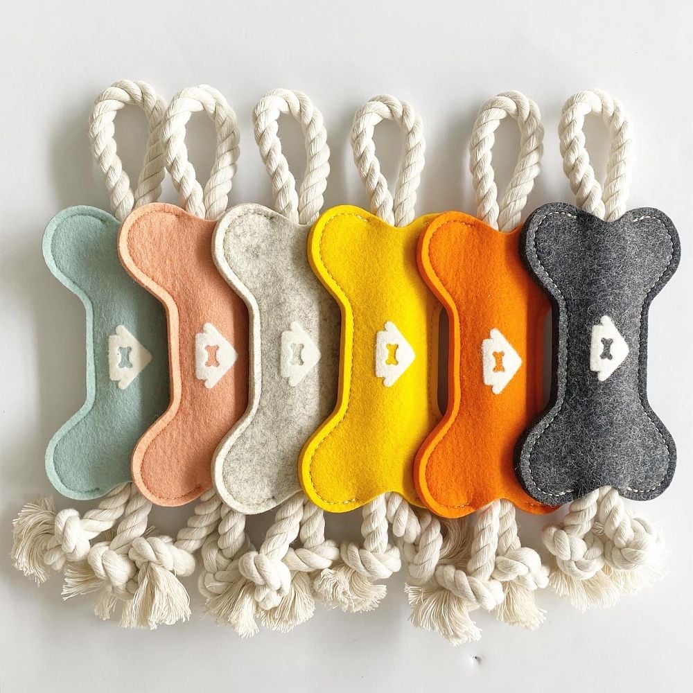 Wool Bone Binky Tug Toy, Felt/Twisted Rope, Seafoam,7 Inches - Image 1