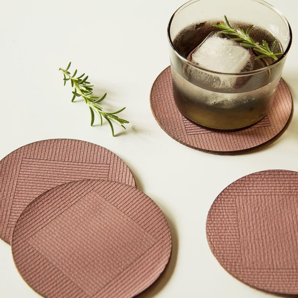 Molly M Within Leather Coasters, Guava, Set of 4 - Image 0