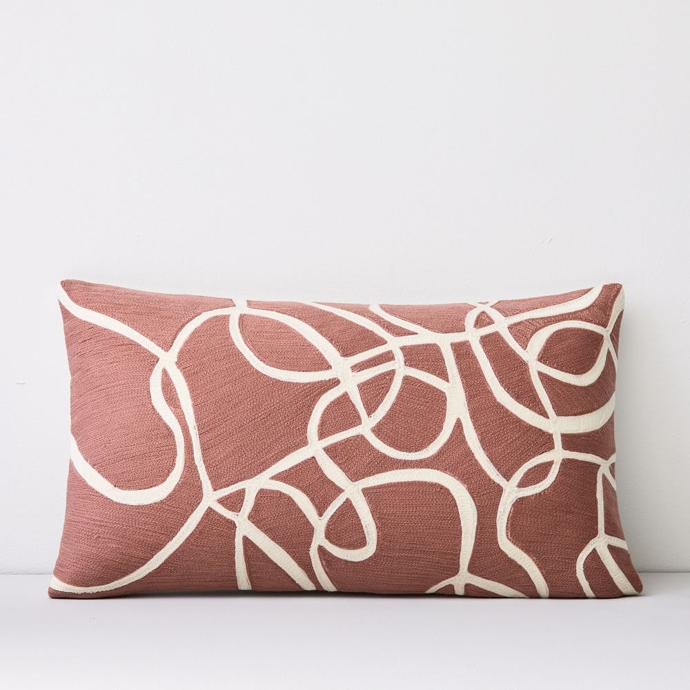 Crewel Rope Pillow Cover, Pink Stone, 12"x21" - Image 0