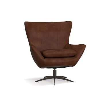 Wells Leather Tight Back Petite Swivel Armchair with Bronze Legs, Polyester Wrapped Cushions, Vintage Caramel - Image 1