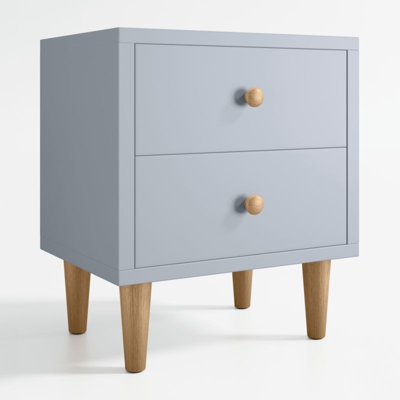 Finn Mist Blue Wood 2-Drawer Kids Nightstand - Image 1