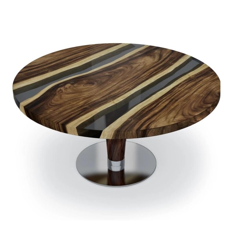 Arditi Collection Walnut Wood Round Coffee Table Size: 17.7" H x 35.4" L x 35.4" W, Table Top Color: Dark Smoked - Image 0